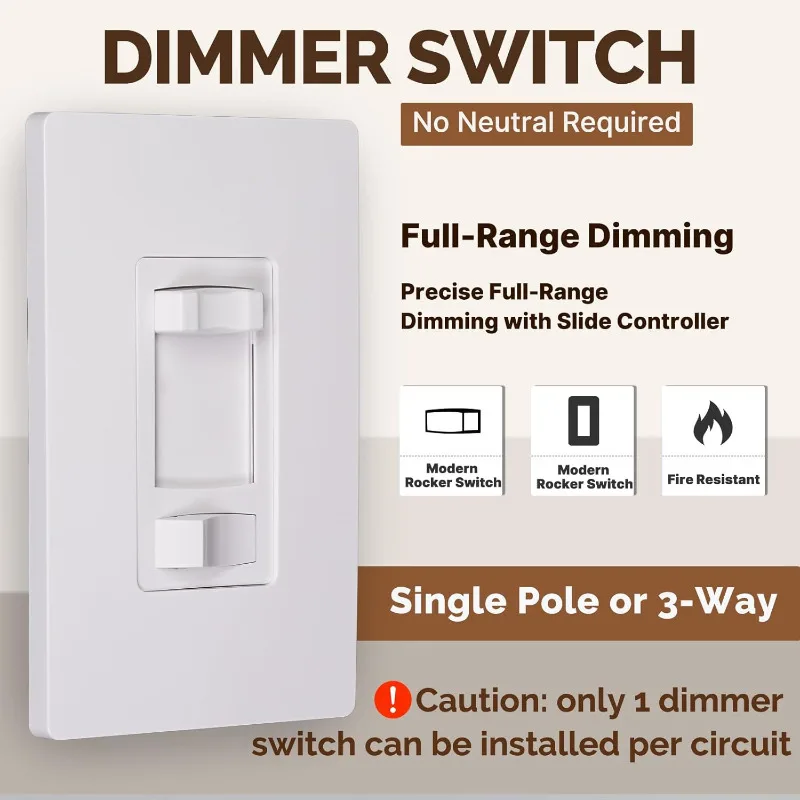 MOES Dimmer Light Switch 4 Pack, 3 Way & Single Pole Dimmable Switch for LED,CFL,Incandescent,Halogen, 600Watt Max, ON/Off Switc
