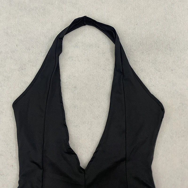 halter plunge bodysuit in solid color