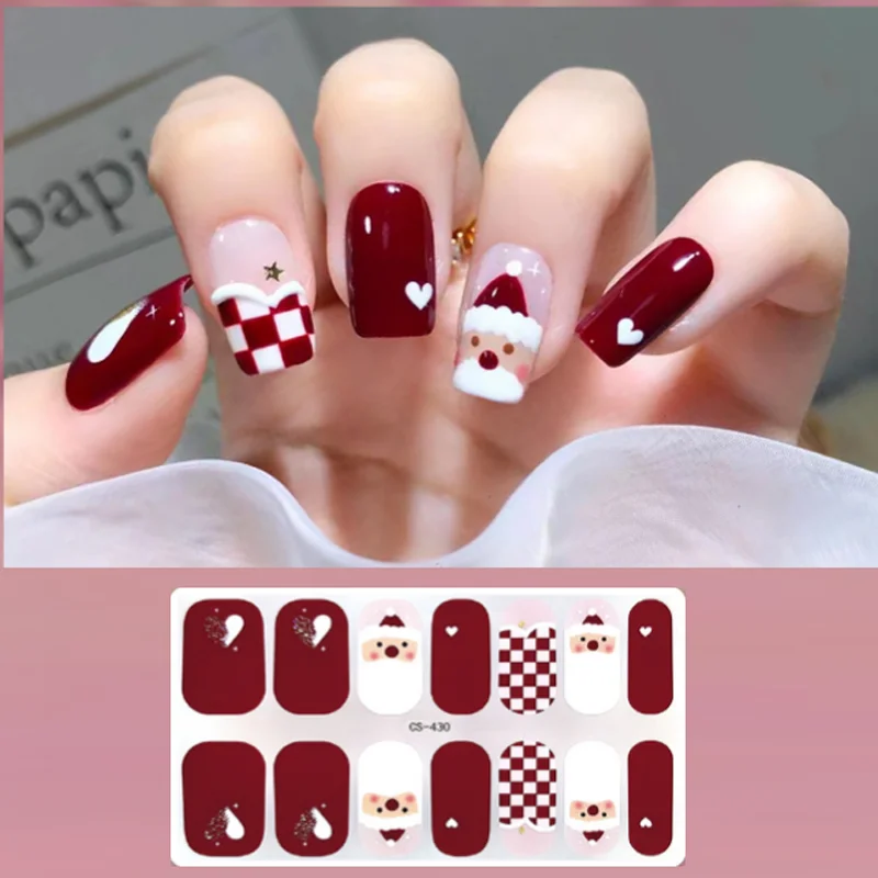 Sztuczne Paznokcie Świąteczne Żelowe Naklejki na Paznokcie Ozdoby DIY Ozdoby do Paznokci Brokatowe Sztuczne Paznokcie Akcesoria do Zdobienia Paznokci Uñas