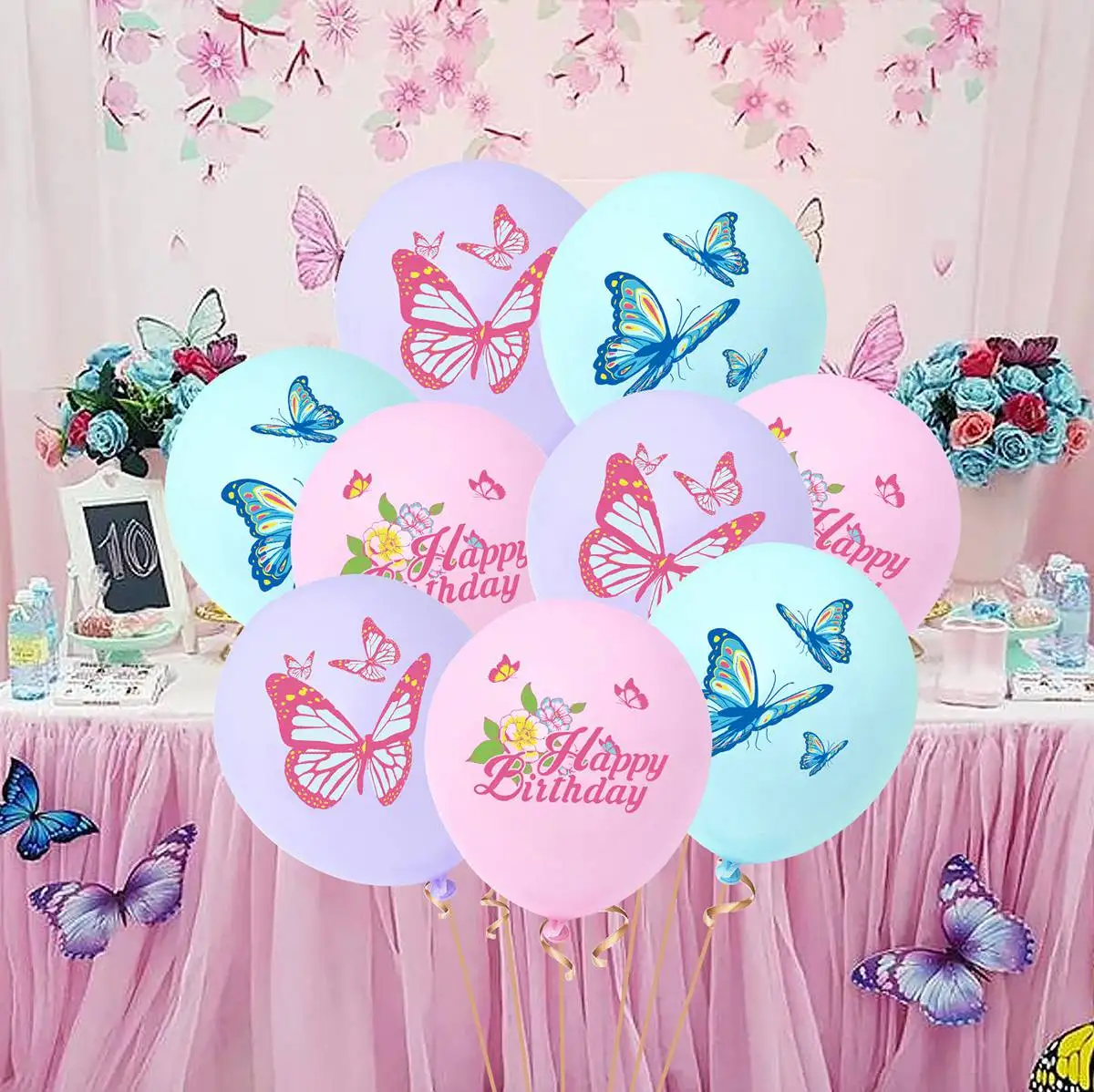 

9pcs Butterfly Theme Birthday Latex Balloon Butterfly Birthday Party Decoration Butterfly Printed Balloons Birthday Baby Shower