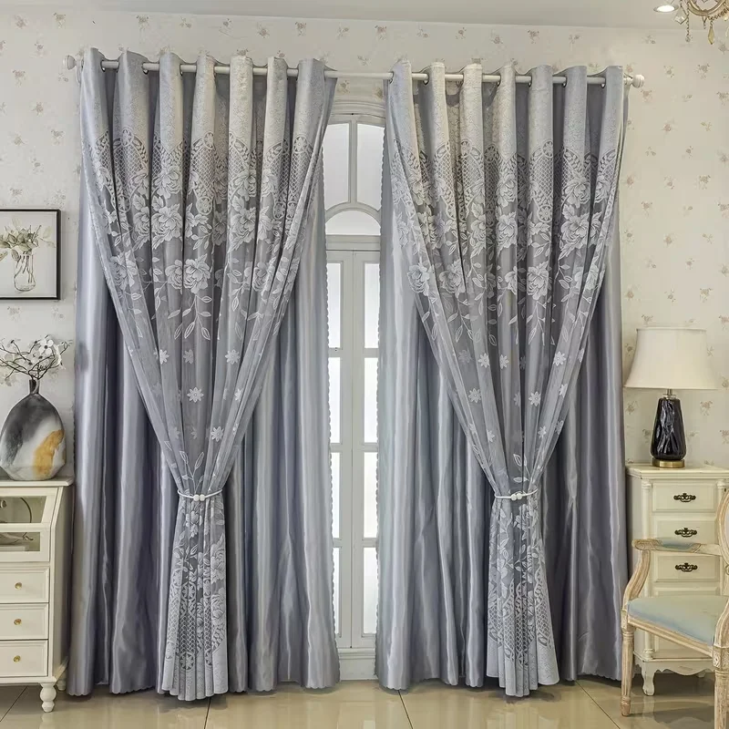 1pc Luxurious Bedroom Curtains,Dual-Layered Sunshade Drapes,Insulating,UV Protection,Easy Maintenance,Romantic Home Atmosphere
