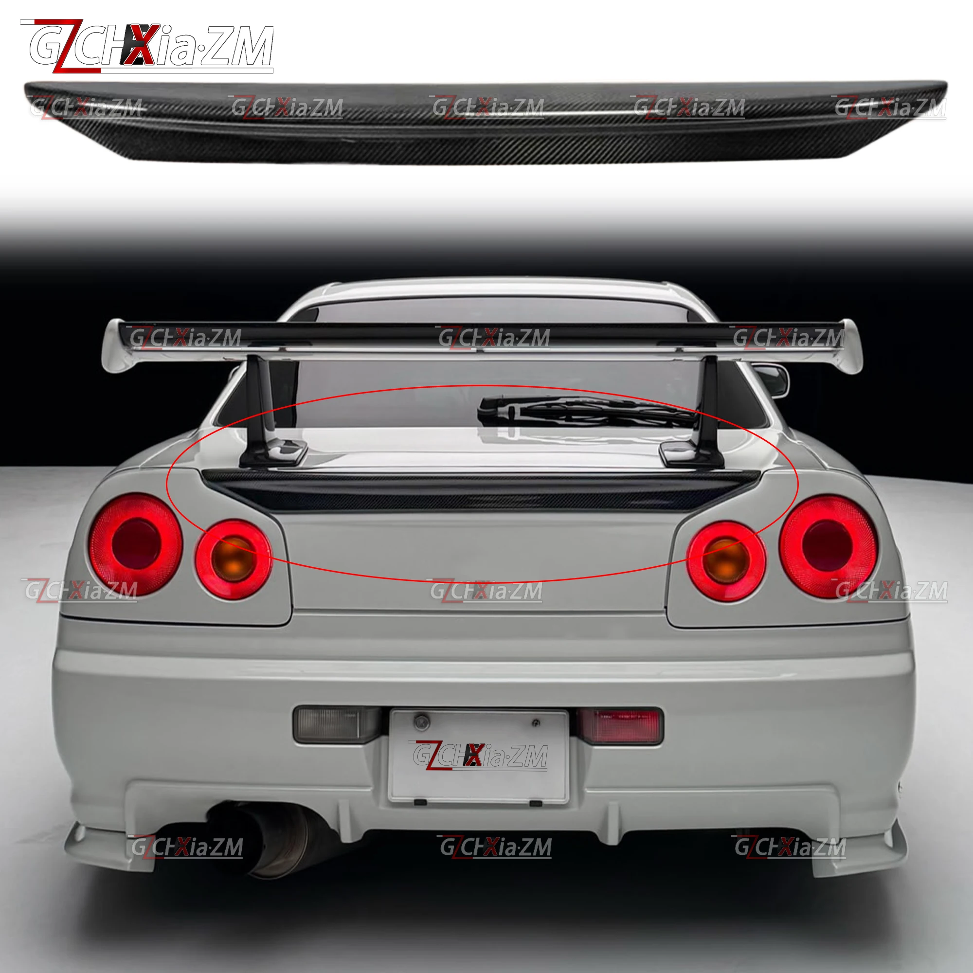 

For Nissan Skyline R34 GTR Carbon Fiber Material MI Style Spoiler Diffuser Tail Wing Shoe Lips Automotive Body Aerodynamics Kit