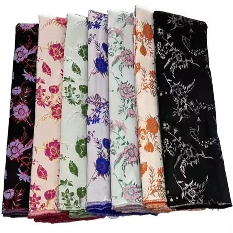 

Green High Quality Brocade Jacquard Fabric Nigerian Floral Damask Cloth Flower Organza Tulle Net Lace Material For Bride Dress