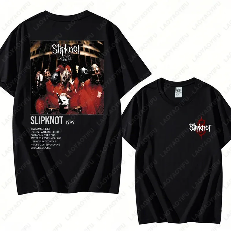 جولة الجحيم تي شيرت المعادن الثقيلة ملابس علوية من القطن رجل روك باند المحملة الرجال Slipknots مزدوجة الوجهين طباعة ملابس النساء الملابس #2