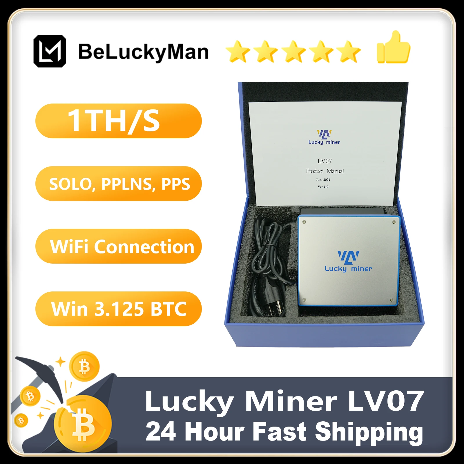 

BTC Miner Lucky Miner LV07 ASIC 1TH/S BM1366 SHA256 25 Вт BTC BCH BSV DGB WIFI Silent Miner Машина Lottery Miner Crypto Miner