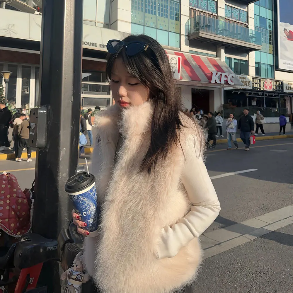 Casacos de pele do falso mulheres jaquetas gola sem mangas casaco grosso quente y2k streetwear jaqueta elegante trabalho outerwear outono inverno