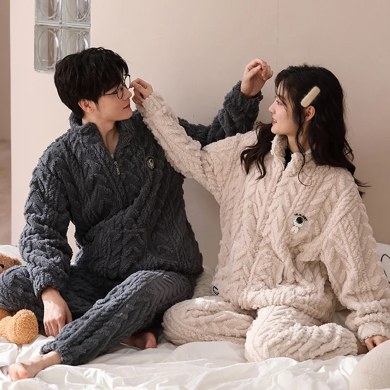 Pijama Flannel Man Pajama Coral Fleece Winter Long Sets Korean Pajamas for Couples Man and Woman Sleepwear pijamas para parejas