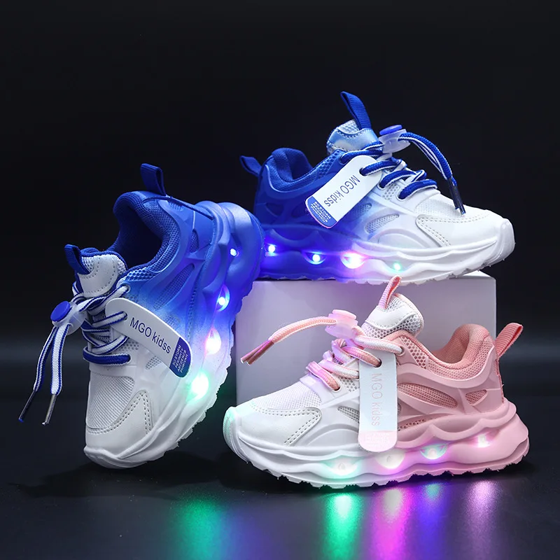 Autumn Children's Sports Shoes Gradient Color Leather Boys&girls Luminous LED Light Shoes Boys' Casual Sneakers 1-6 Years Old