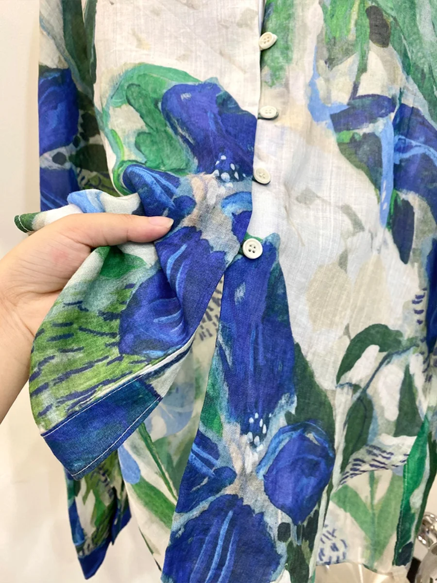 เสื้อทรงหลวม แขนยาว คอวี ลายพิมพ์ สไตล์เกาหลี-ญี่ปุ่น ลำลอง แฟชั่น เสื้อผู้หญิงสำหรับฤดูร้อน ไม่มีแบรนด์