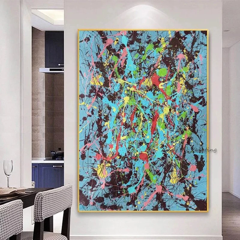 Handpainted Square Splatter Abstract Oil Painting Thick Textured Color Splash Wall Art Modern Dining Room Home Decor