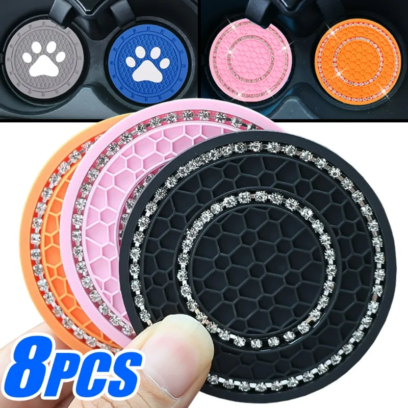 Car Water Cup Coaster Heat Insulation Anti Scalding Protective Pad Double Circle Water Drill Car Door Groove Mat Car Decoration