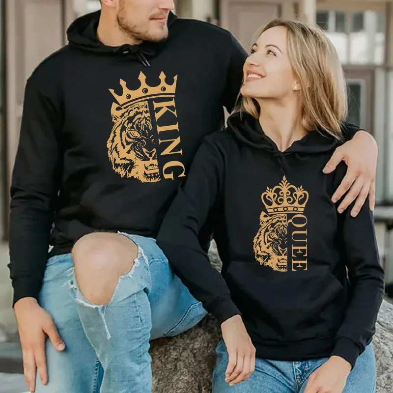 

Couple Matching Hoody Tiger King and Tiger Queen Couples Long Sleeve New Trend Women Harajuku Fashion Male Women Honeymoon Hoody