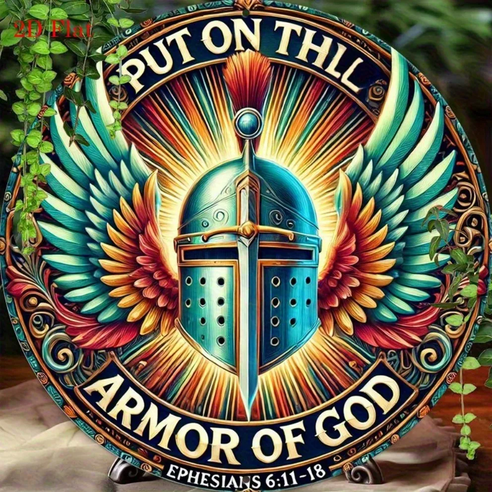 Put On The Full Armor of God 2D Flat Wall Art – Features Vibrant Knight & Sunburst Design ; Ideal Holiday Decor for Home