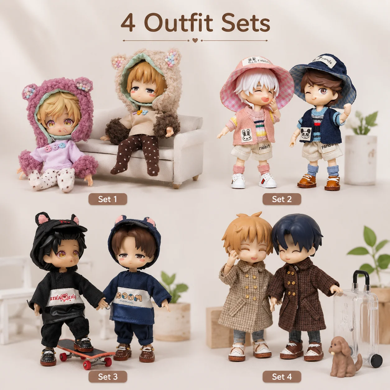 Ob11 doll clothing accessories men's doll clothing set collection 12 points British plaid trench coat outer set bear set fisherm