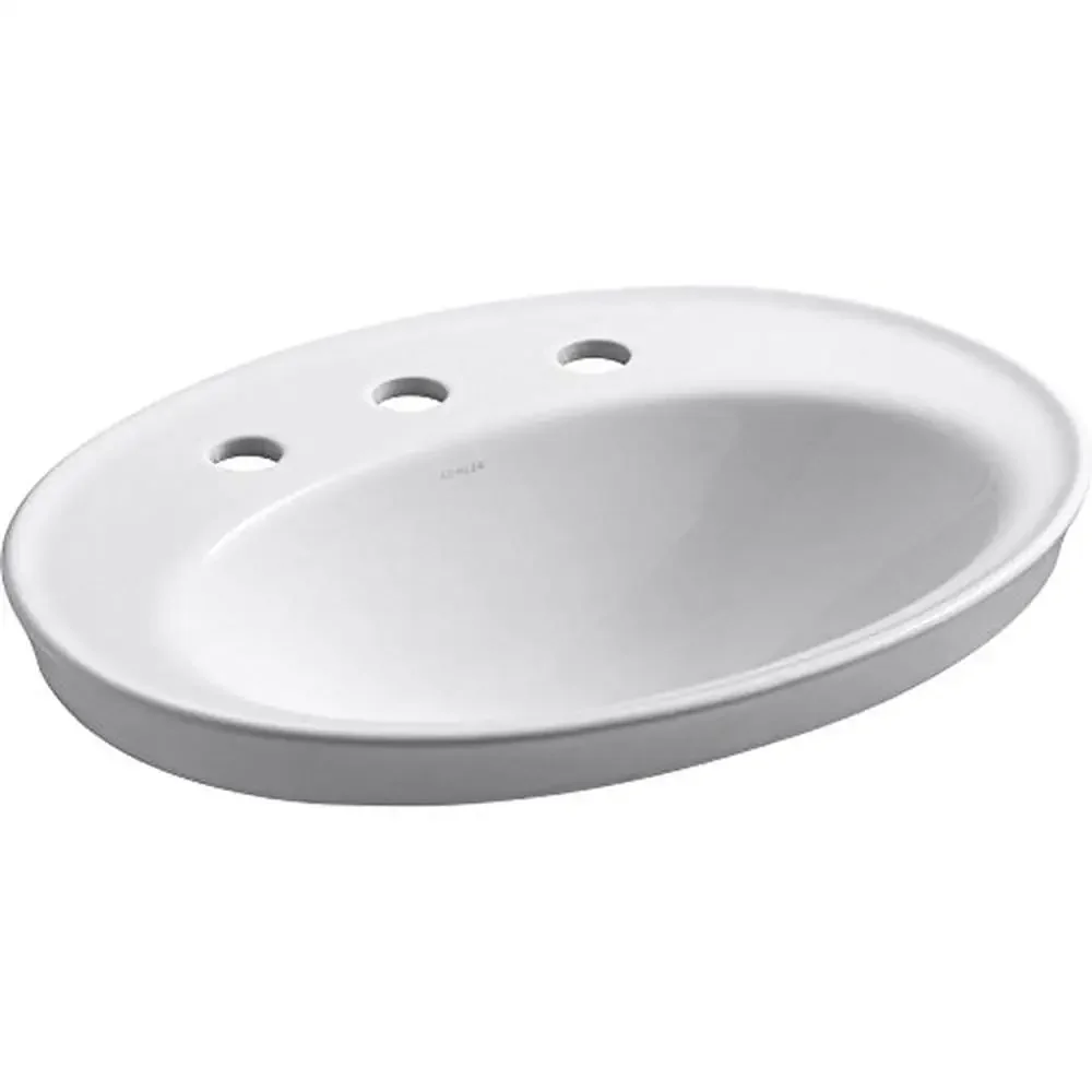 Oval Basin Vitreous China Drop-in Bathroom Sink with Overflow Drain and 8