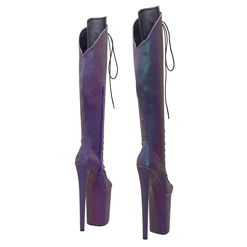 Auman Ale New 23CM/9inches Holographic Upper Open Toe Sexy Exotic High Heel Platform Party Women Boots Pole Dance Shoes 051