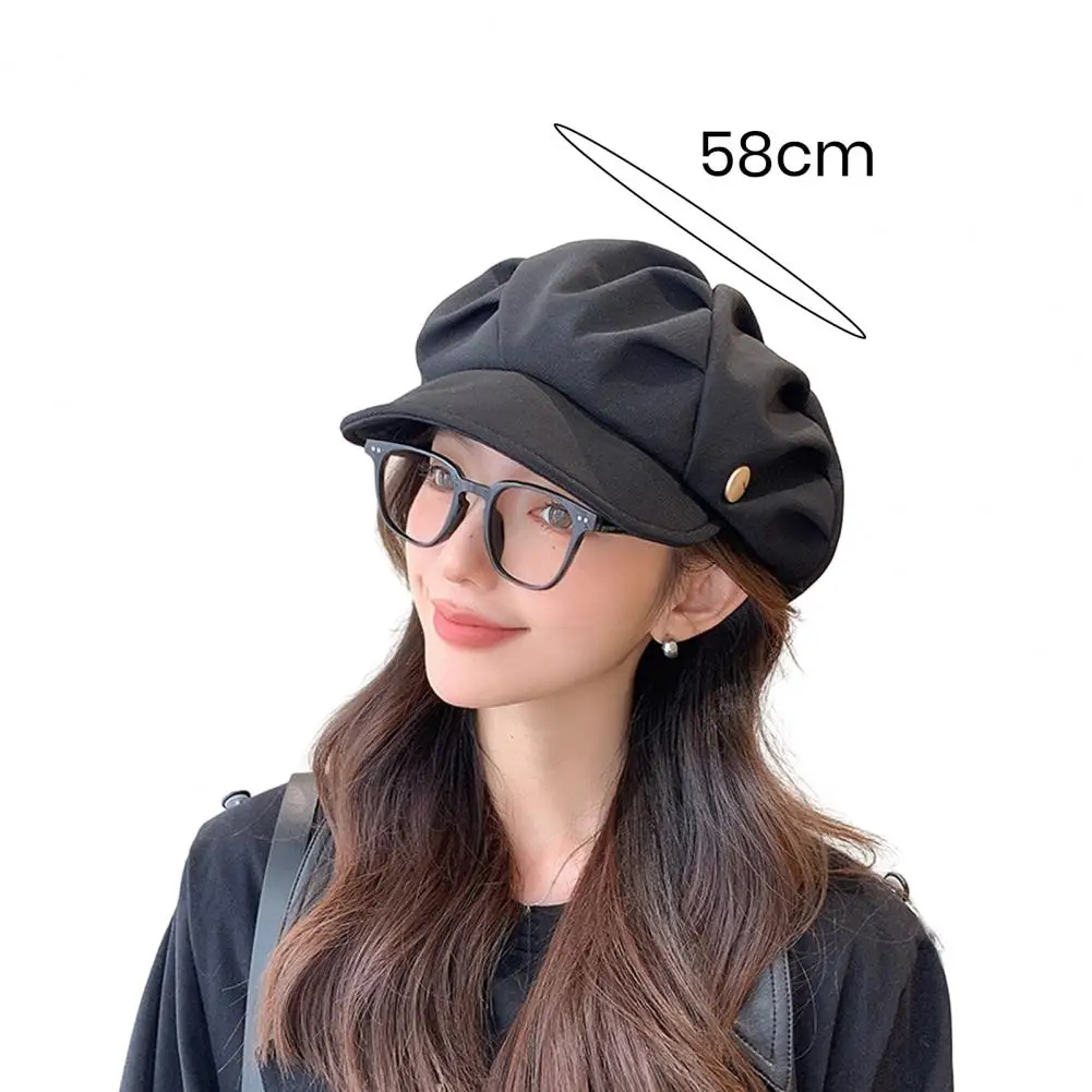 한국 클라우드 베레모 패션 주름 팔각형 모자 빈티지 솔리드 컬러 피크 캡 여성용 뉴스보이 페인터 아티스트 모자