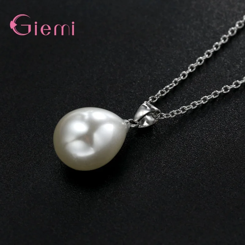 Fast Delivery Women Girls 925 Sterling Silver Jewelry Sets Wedding Engagement Party Waterdrop Pearl Earrings Necklace