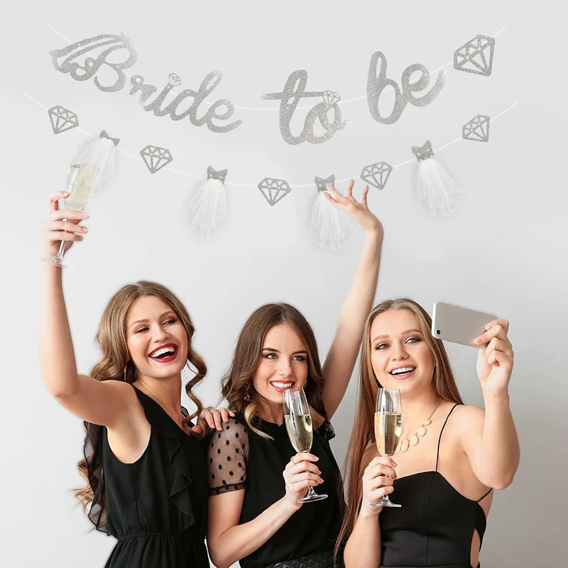 

Glitter Bride To Be Banner for Wedding Bridal Shower Decoration Bachelorett Party Diamond Yarn Dress Garland Flag Photo Props