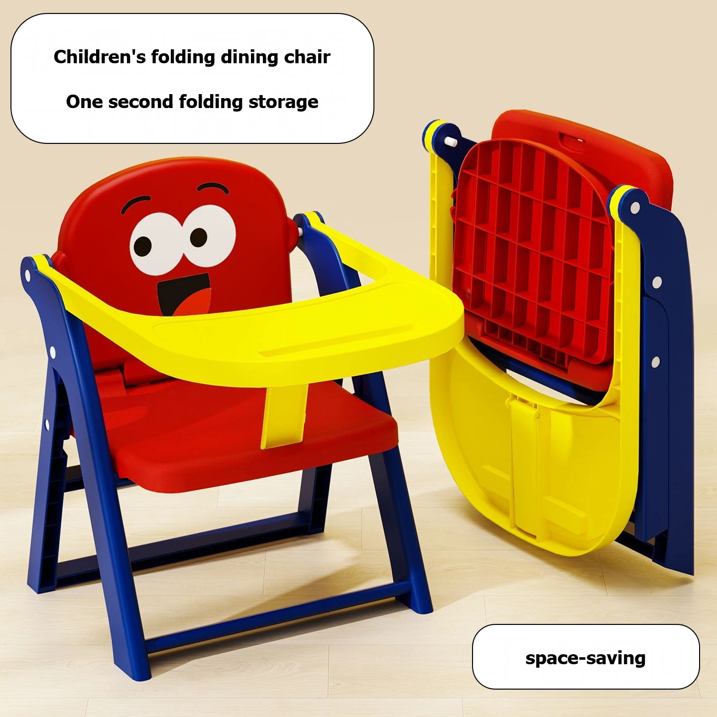 Dopamine Foldable Kids Dining Chair, Portable Toddler Stool Detachable Tray, Anti-Tip Non-Slip Chair for Home Kindergarten