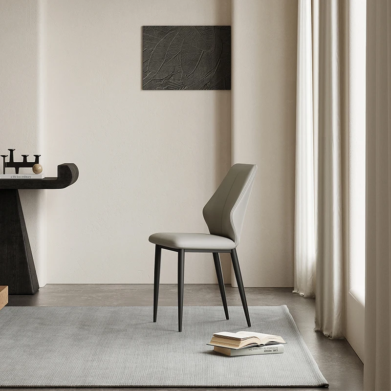 Simple Modern Nordic Chair Ultra-fiber Leather Backrest Soft Cushion Dining Chair Multi-functional Chair Carbon Steel Frame Legs