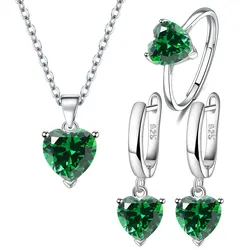 925 Sterling Silver Heart Zircon Jewelry Sets For Women Necklace Earrings Ring Wedding Engagement Jewellery