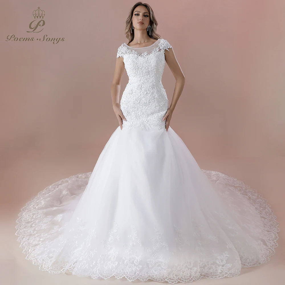 Elegant vestidos para mujer vestido femininos Timeless O-Neck Mermaid Wedding Dress Exquisite Floral Embellishments image 3