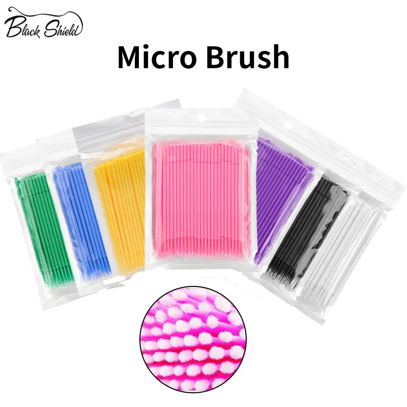 

BLACK SHIELD 100pcs Micro Applicator Brushes Even Fine Bristles Individual Lash Removing Tool Micro Brush For Eyelash Extensions