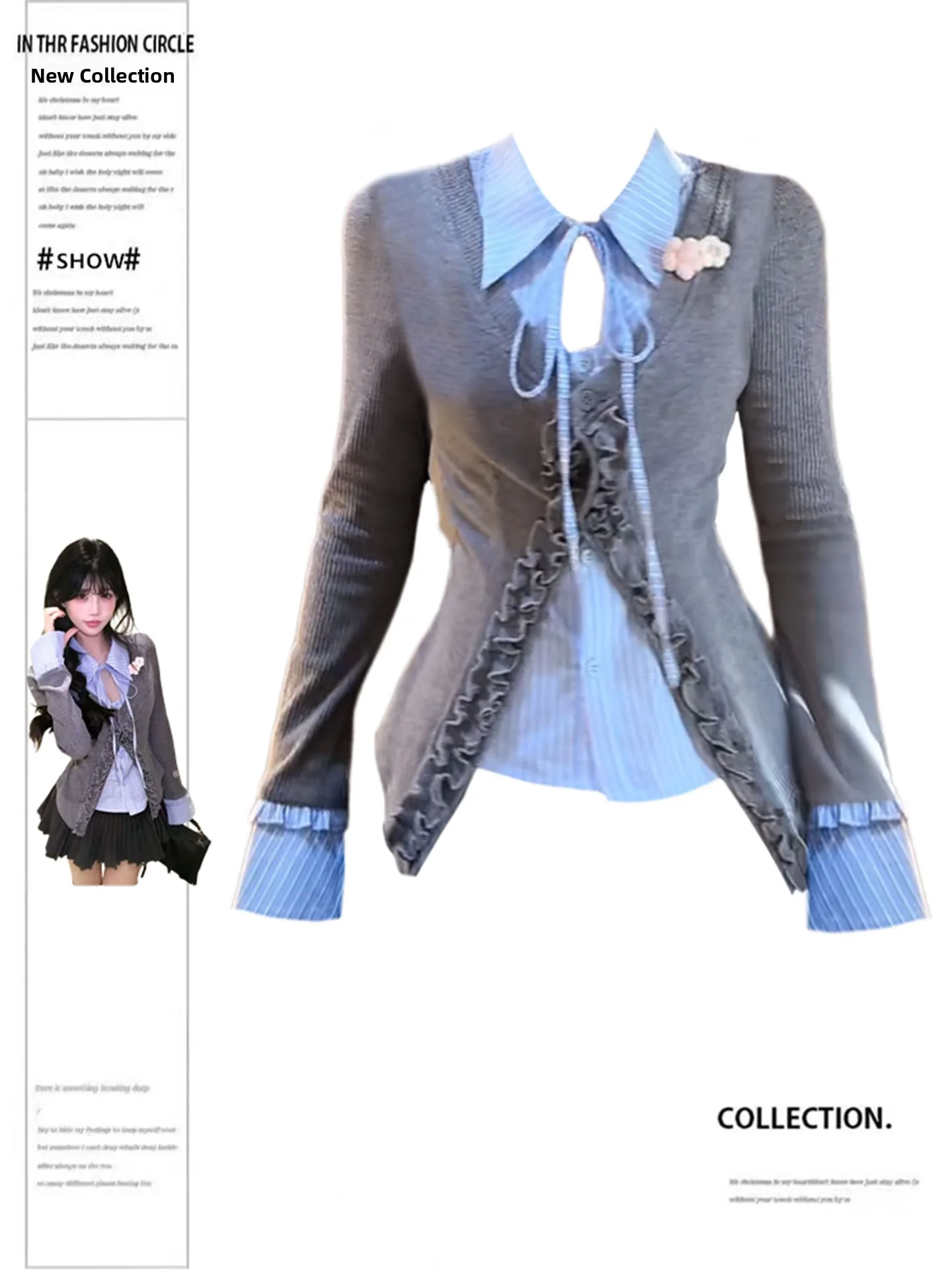 

Женская футболка с длинным свеком больших размеров, винтажная женская футболка с дизайном для колледжа, искусственный топ из двух предметов для девочек, осенний модный женский...