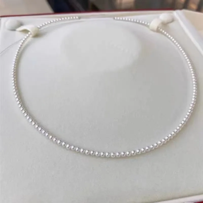 18K Gold 2-3-4-5mm Circle White Transparent Pink Freshwater Pearl Necklace