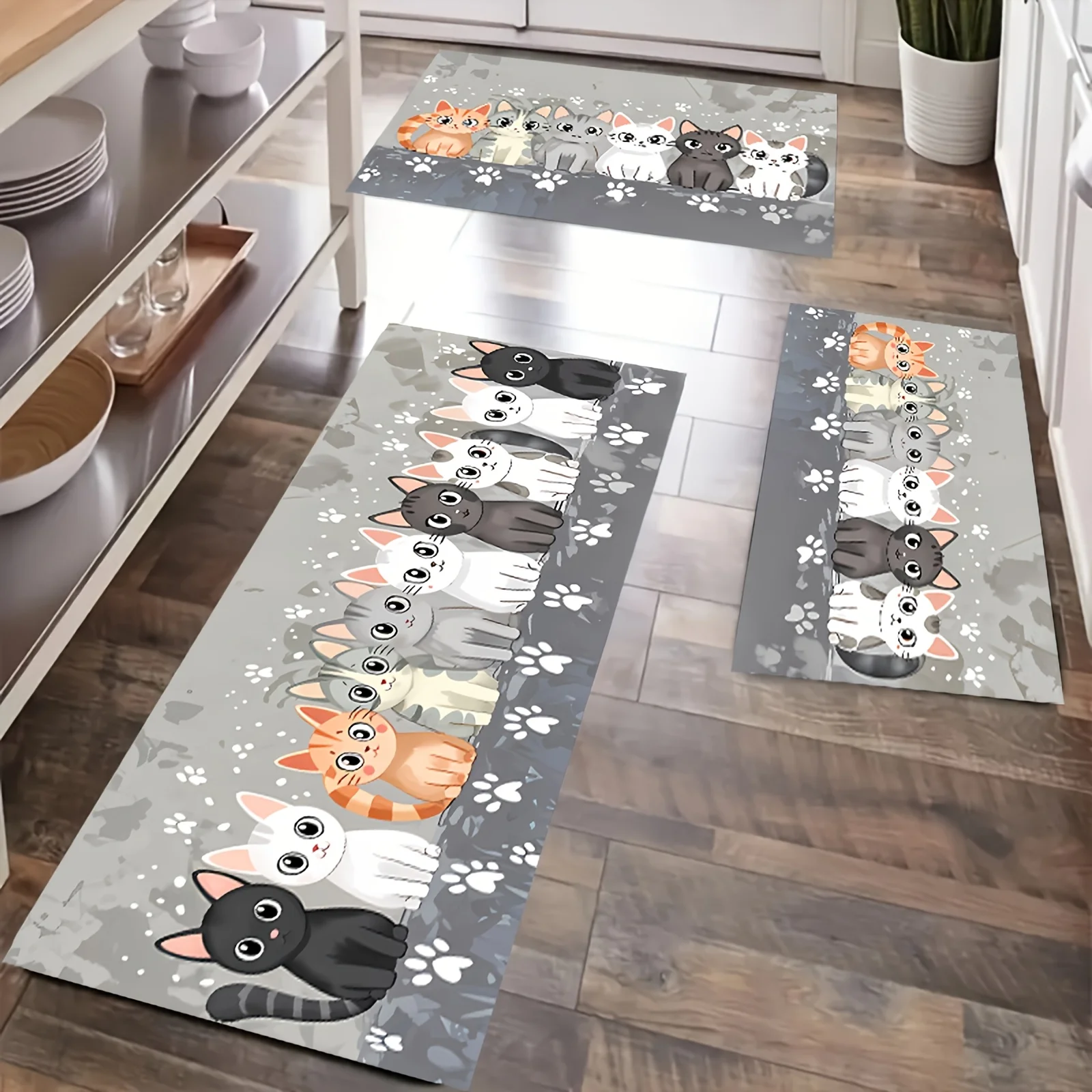Kitchen mat, long rug, cat-themed rug, machine washable, perfect for decorating kitchens, hallways, laundry rooms