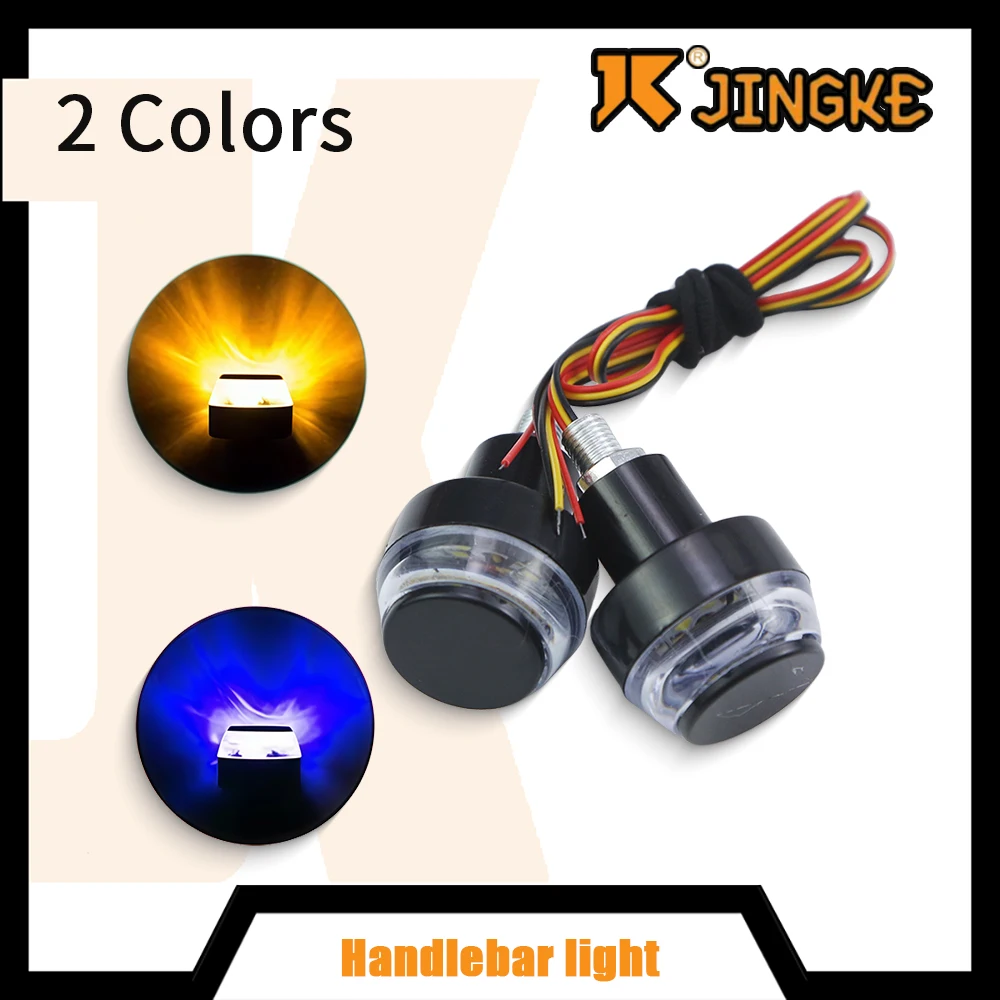 

2Pcs Motorcycle LED Handlebar End Turn Signal Lights Dual Color Blue Yellow DRL Flasher Handle Grip Bar Blinker Side Marker Lamp
