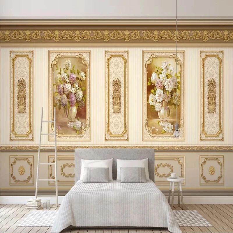 Custom 3D Photo European Pastoral Flower Gold Siding Mural Wallpaper Living room TV background bedroom restaurant study Hotel 8d