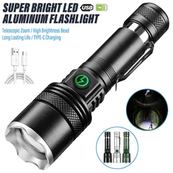 Super Bright LED Flashlight Rechargeable Torch Portable Work Light Outdoor Camping Light with Telescopic Zoom