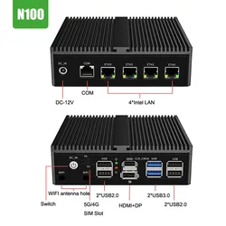 Zachte Router Fanless Mini Pc Intel Alder Lake N100 4 * Intel I226 2.5G Lan Hdmi Dp Pfense 4G/5G Firewall Appliance Esxi AES-NI