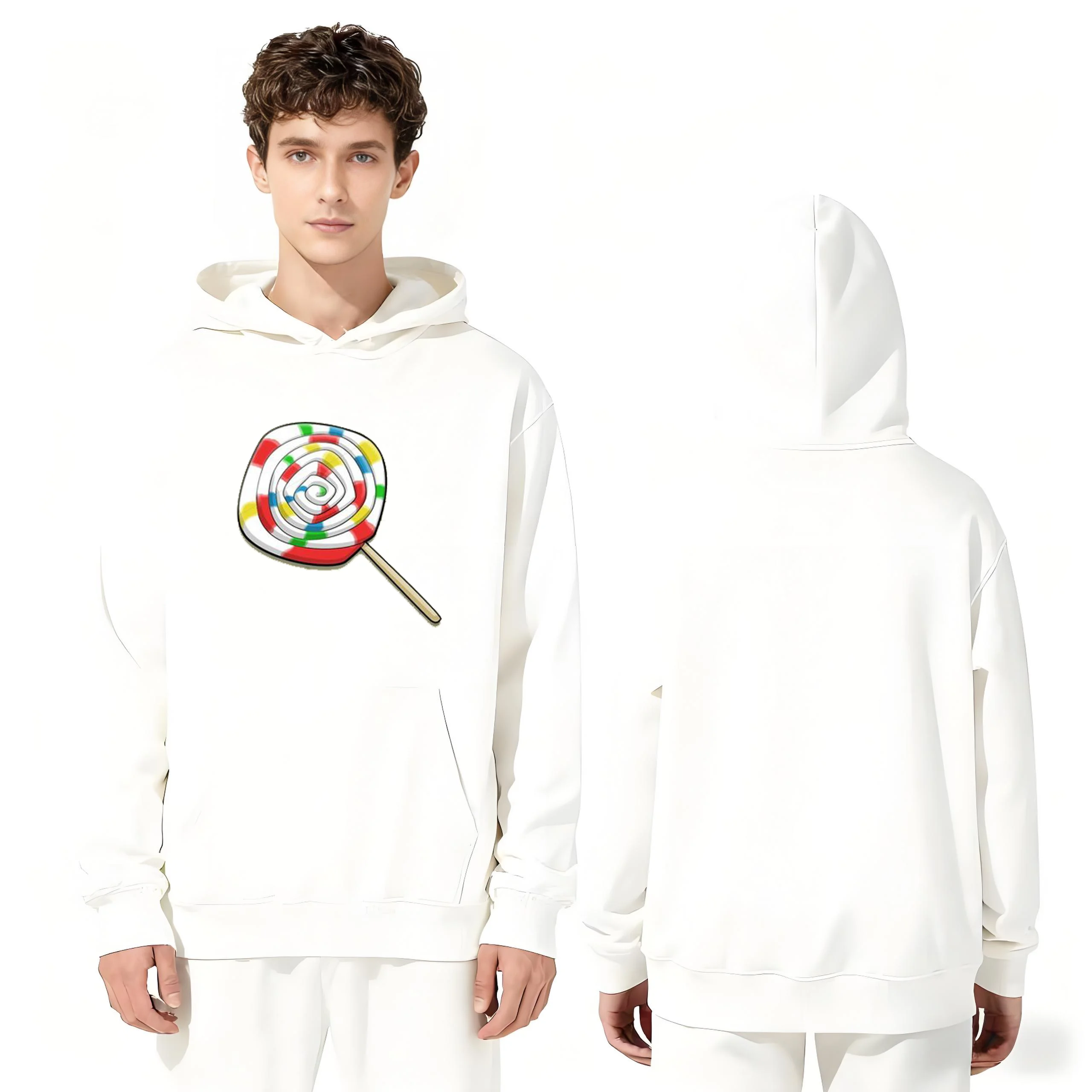 

2025 New Heavyweight 330g Hoodie with Lollipop Print Casual Unisex Sweatshirt Front and Back View