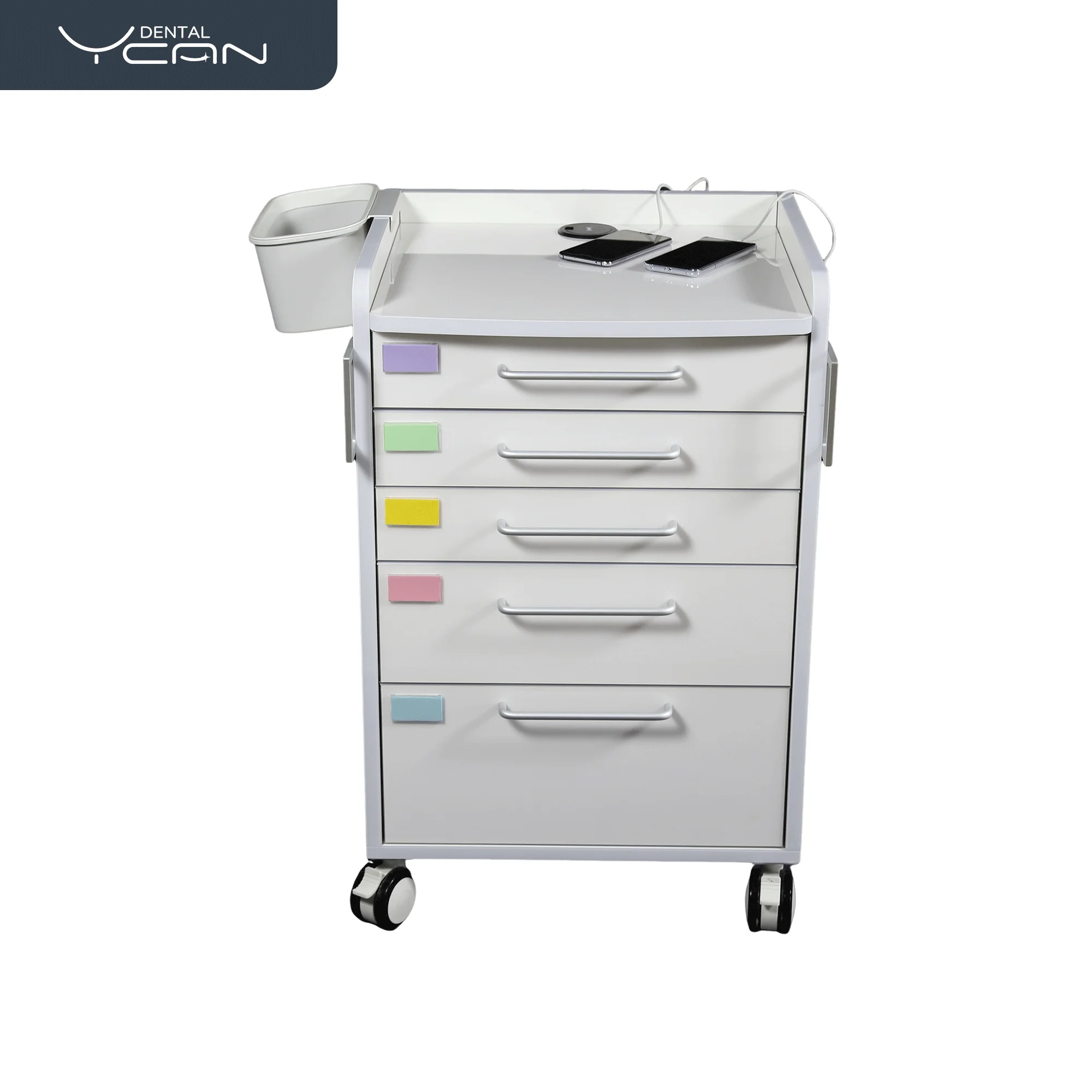 Professional Dental Cabinet with Wireless Charging Multi Function Movable Clinic Trolley with USB Socket Acrylic Surface