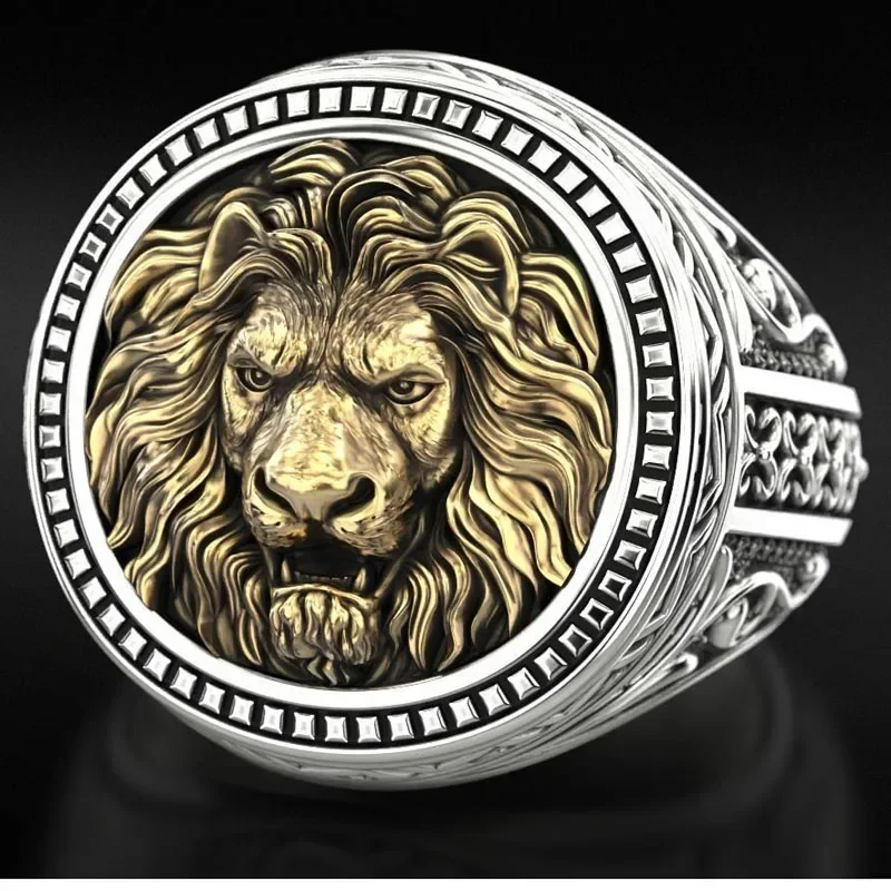 

13g 3D Men's Lion Head Beast Gold Rings Customized 925 Solid Sterling Silver Rings Many Sizes 7-11