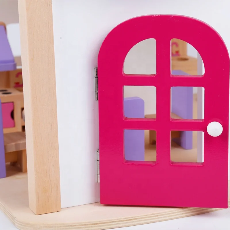 Wooden Dollhouse Furniture Set 55x37.5x52.5cm EN71 Certified Pretend Playset for Boys Girls & Toddlers