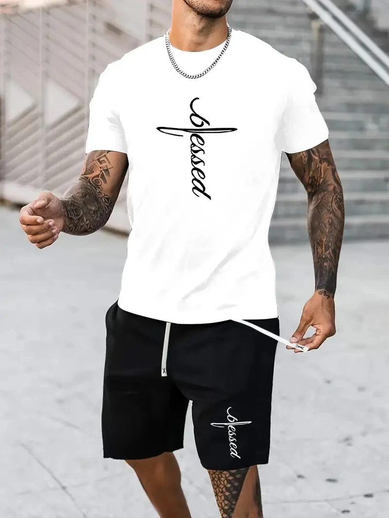 

Однотонная мужская футболка и шорты, комплект из 2 предметов, дышащие шорты с короткими рукавами и завязками на талии, спортивный костюм, быстросохнущие футболки