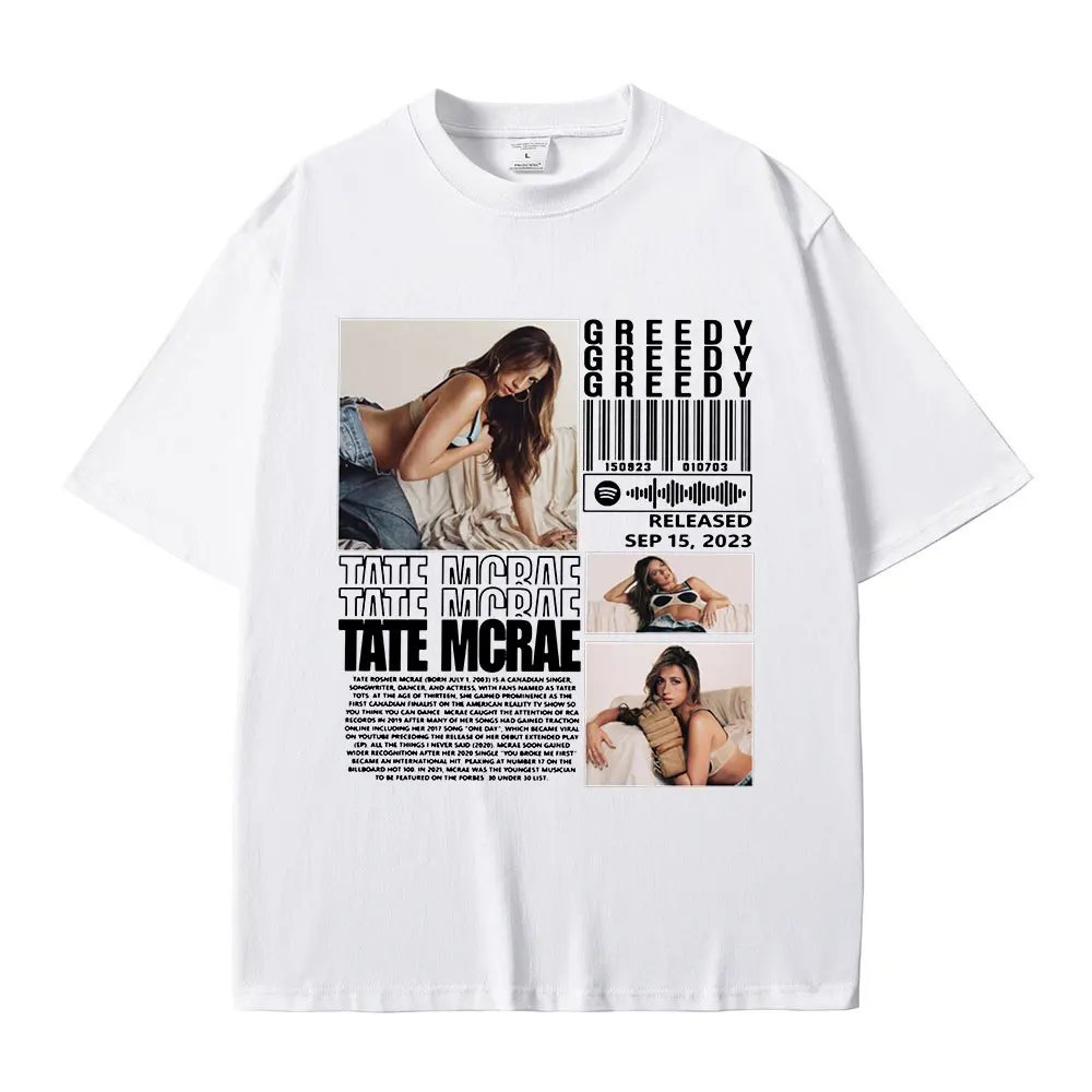 Männer Frauen Kleidung Mode Vintage T-shirts Tate Mcrae Greedy T Shirts 100_ Baumwolle Casual Lose Kurzarm T-shirt Streetwear