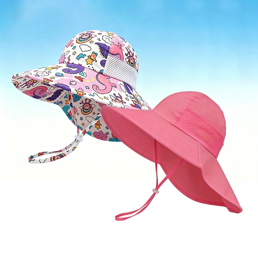 2-piece 1-13Y Children's Digital Printing Adjustable Sunscreen Neck Hat for Protection - Sun Hat