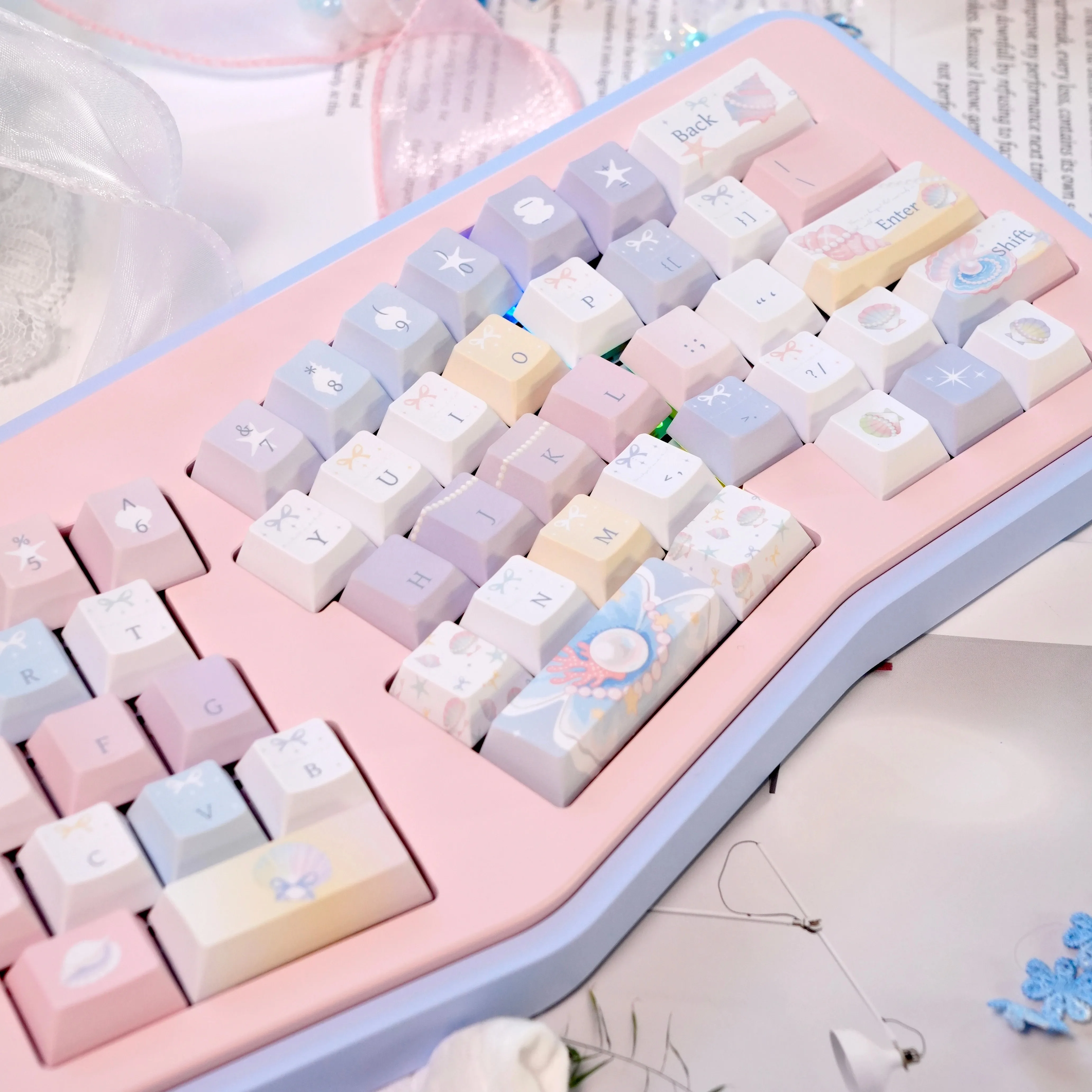 Jellyfish Theme Keycaps PC Frosted Transparent Keycap PBT Cherry Profile Custom Keyboard Caps for Mechanical Keyboard Cute Gift