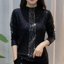 Spring Autumn New Long Sleeve Slim Bottoming Shirt Solid Color All-match Plus Size T Shirt Tops Vintage Office Women Clothing