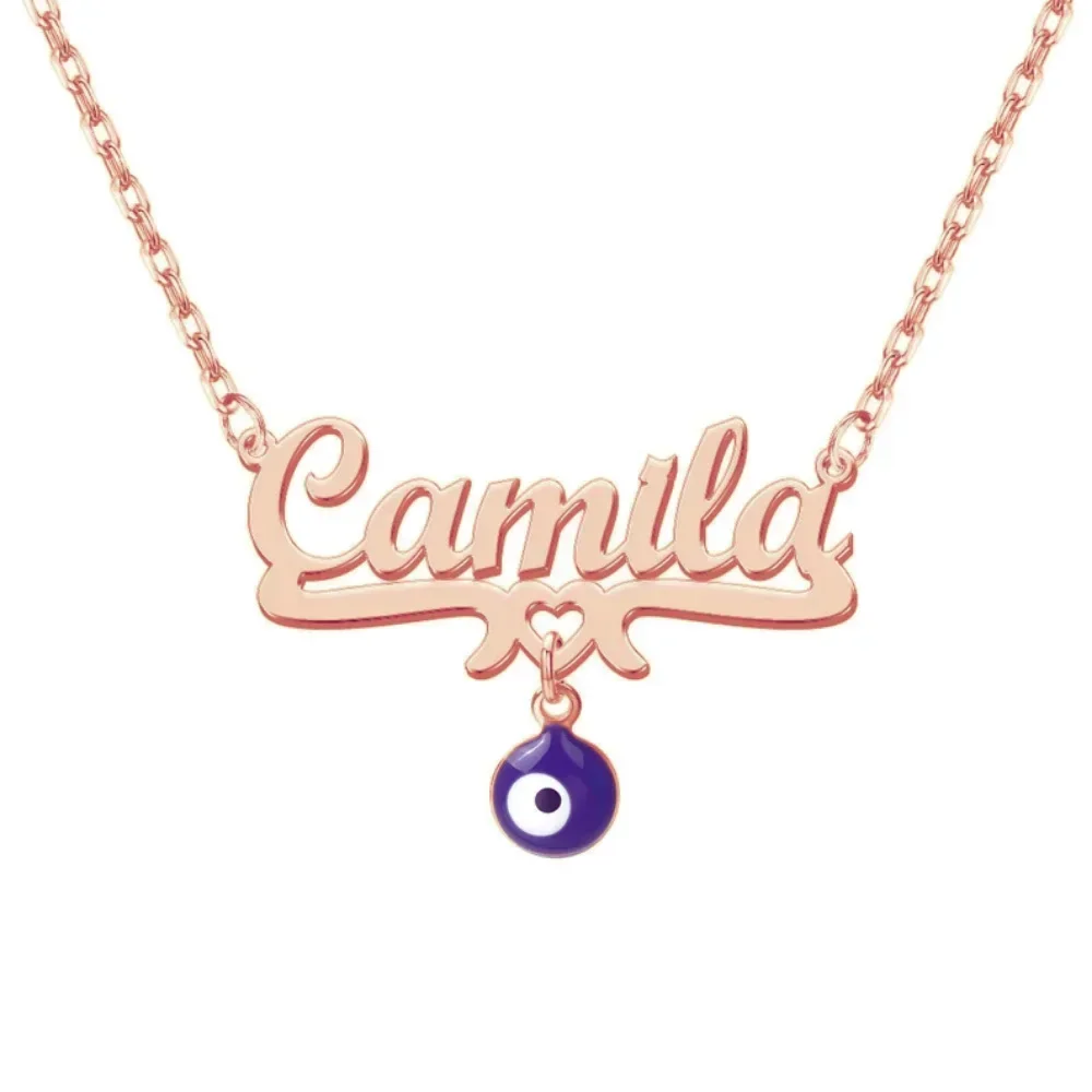 Personalized Custom Name Necklaces Stainless Steel Jewelry Fashion Women Blue Devil\'s Eye Pendant Necklace Valentine\'s Day Gifts