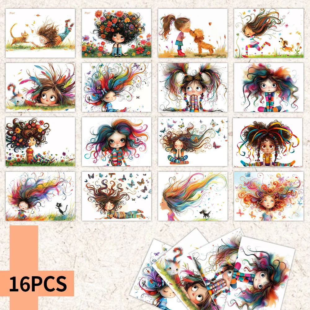 

16pcs Cute Girl Postcards, New Year Gift, Christmas Gift, Living Room Decoration, Bedroom Decoration, High-Quality Cards