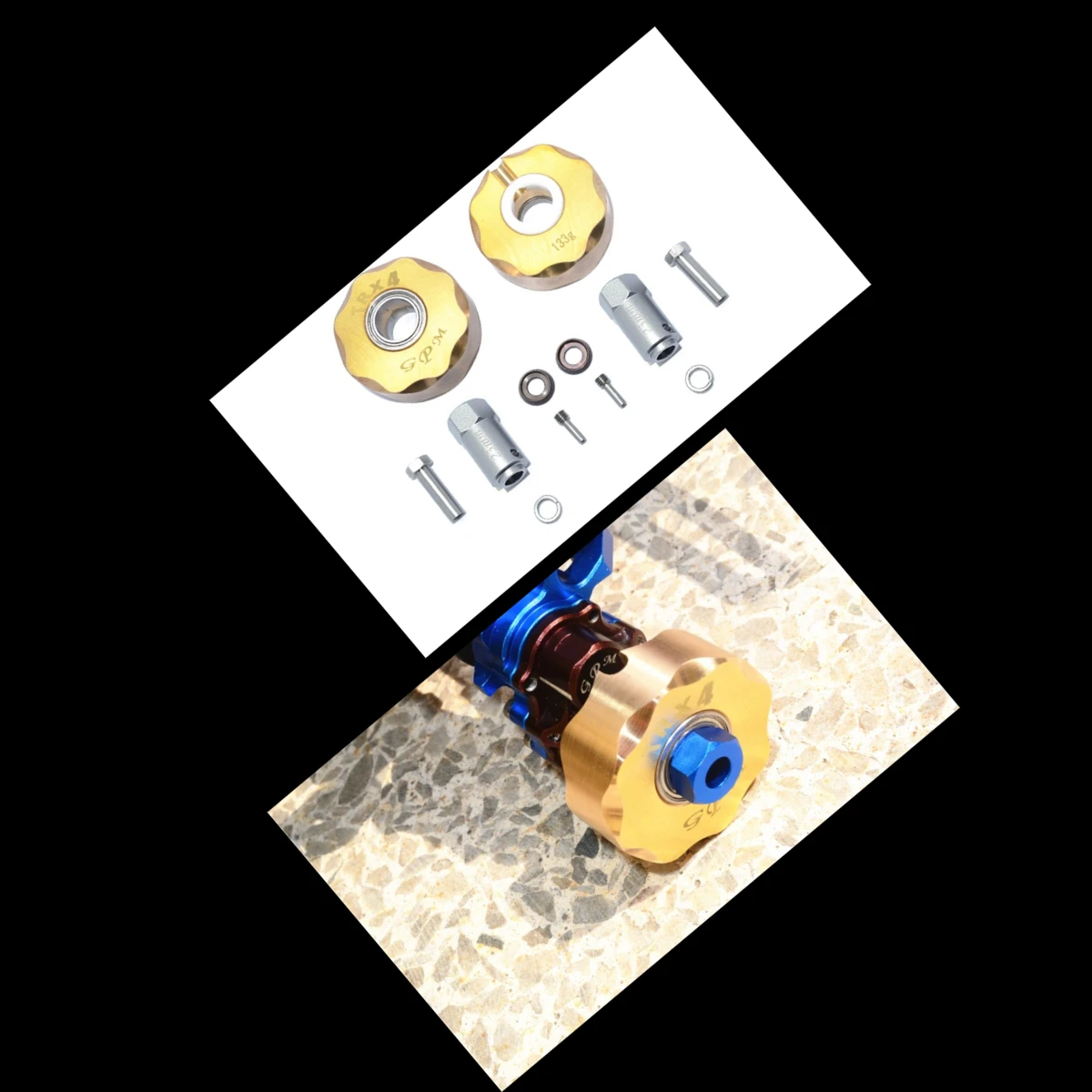 GPM 1/10 TRX4 DEFENDER TRAIL CRAWLER-82056-4 BRASS PENDULUM WHEEL KNUCKLE AXLE WEIGHT + 23MM HEX ADAPTER
