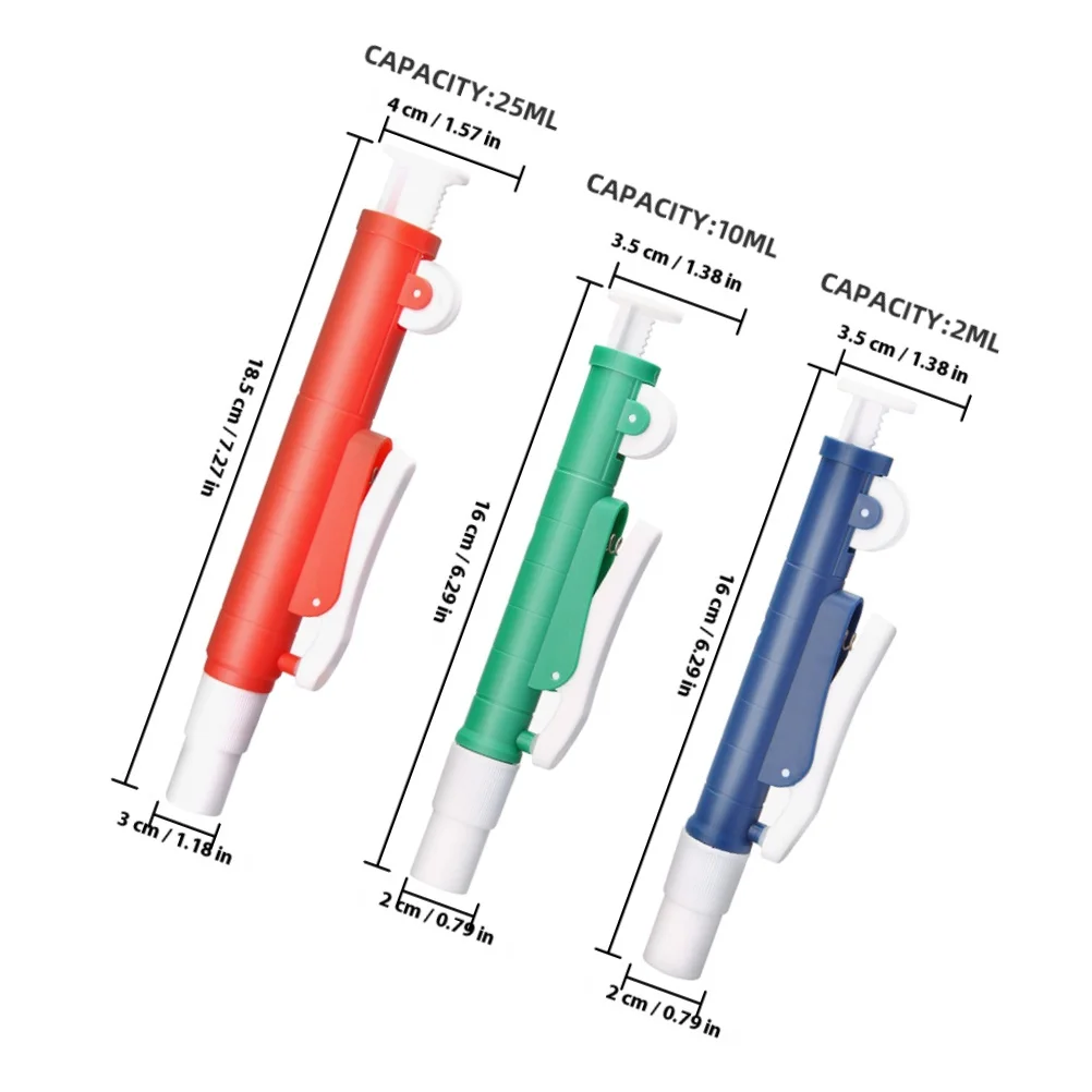 3pcs Manual Pipette Pump Set Color-Coded For Easy Identification Compatible With Plastic Glass Pipettes Dropping