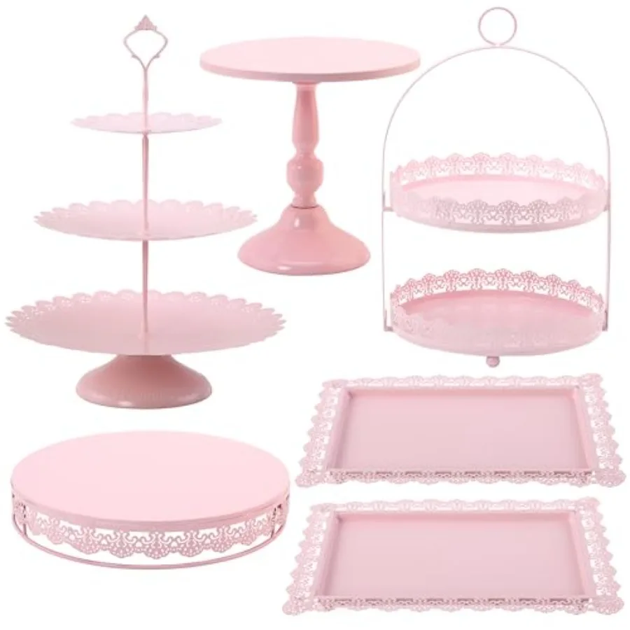Juego de 6 Soportes para Pastel Rosados, Pedestal de Exhibición de Pasteles, Soporte de Varios Niveles para Cupcakes, Plato para Postres, Torre de Servicio, Bandeja Decorativa para Bodas