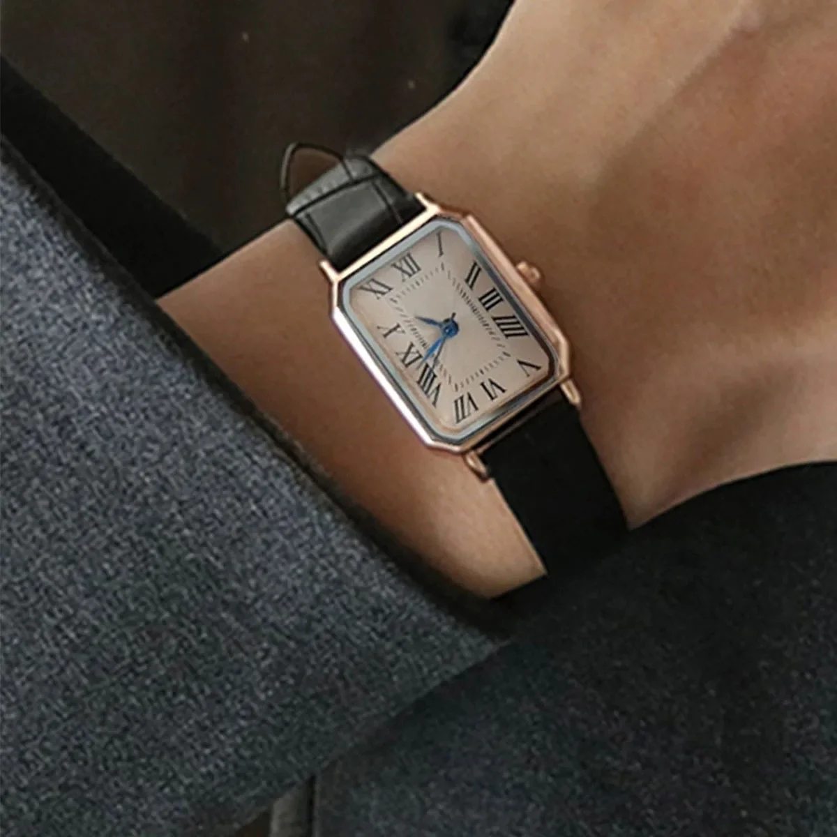 

Повседневные прямоугольные кварцевые часы с указателем, римские модные аналоговые ретро наручные часы из искусственной кожи для женщин и девочек